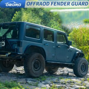 OEDRO Flat Front & Rear Fender Flares Compatible with 2007-2018 Jeep Wrangler JK & JKU Unlimited, 4 PCS Off-Road Steel Liner Set