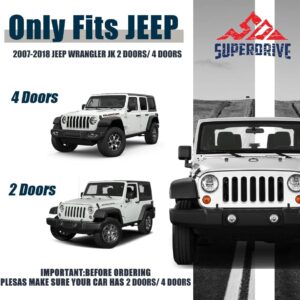 SUPERDRIVE Flat Front&Rear Tubular Fender Flares EXCL.LED Lights Mud Guards Compatible with 2007-2018 Jeep Wrangler JK&JKU 2/4 Door, 4 PCS Heavy Duty Solid Steel Textured Black Off-Road Liner Set