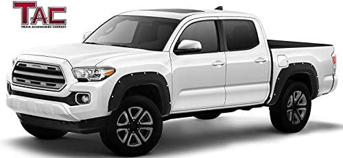 TAC Fender Flares Cover Compatible with 2016-2023 Toyota Tacoma Truck Off-road 4pcs Matte Black Smooth Front & Rear Pocket Rivet Style Pickup All Beds (Single Rear Wheel only)