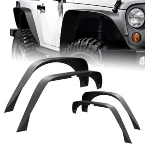 nilight off-road fender flares kit compatible with 2007-2018 wrangler jk (2/4 doors) heavy-duty solid steel black textured fenders for unlimited jk front & rear flat-4pcs,2 years warranty (jk-63d)