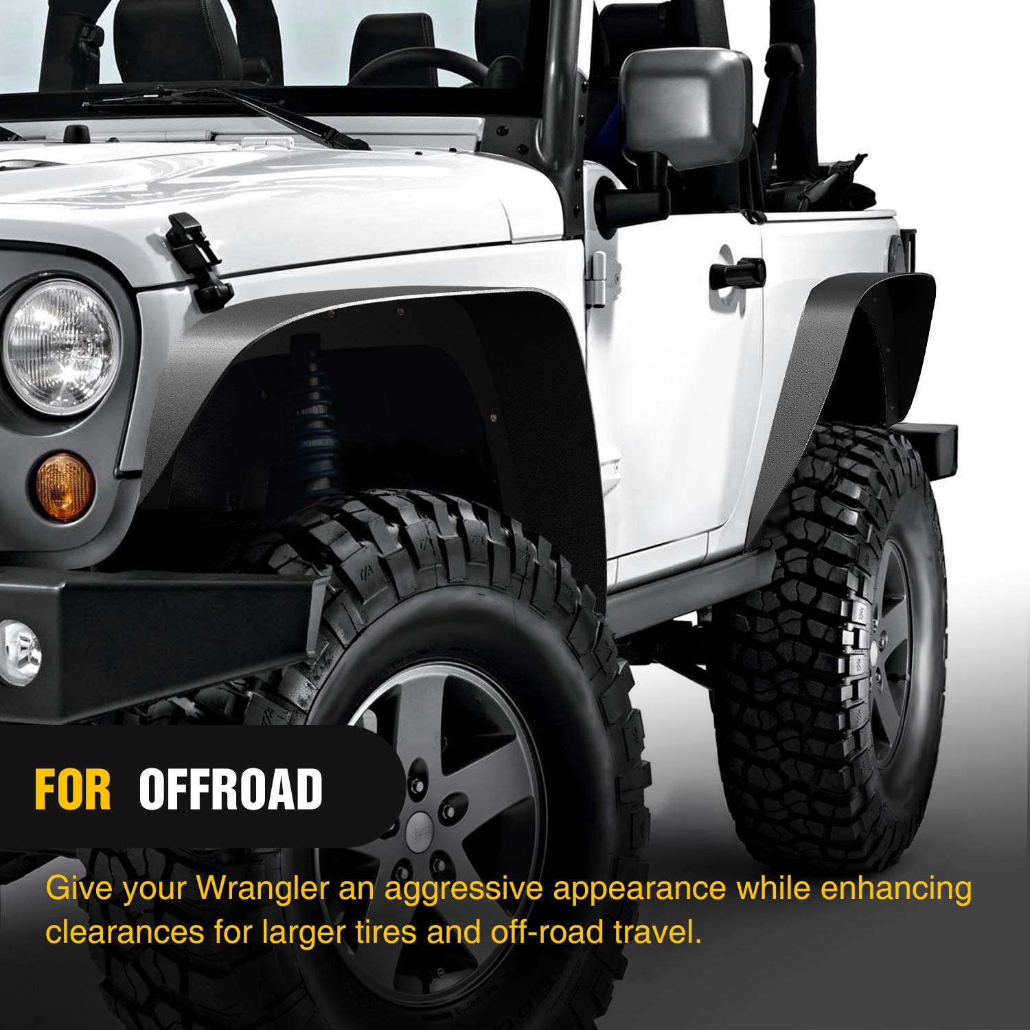 Nilight Off-Road Fender Flares Kit Compatible with 2007-2018 Wrangler JK (2/4 Doors) Heavy-Duty Solid Steel Black Textured Fenders for Unlimited JK Front & Rear Flat-4pcs,2 Years Warranty (JK-63D)