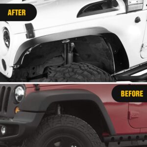 Nilight Off-Road Fender Flares Kit Compatible with 2007-2018 Wrangler JK (2/4 Doors) Heavy-Duty Solid Steel Black Textured Fenders for Unlimited JK Front & Rear Flat-4pcs,2 Years Warranty (JK-63D)