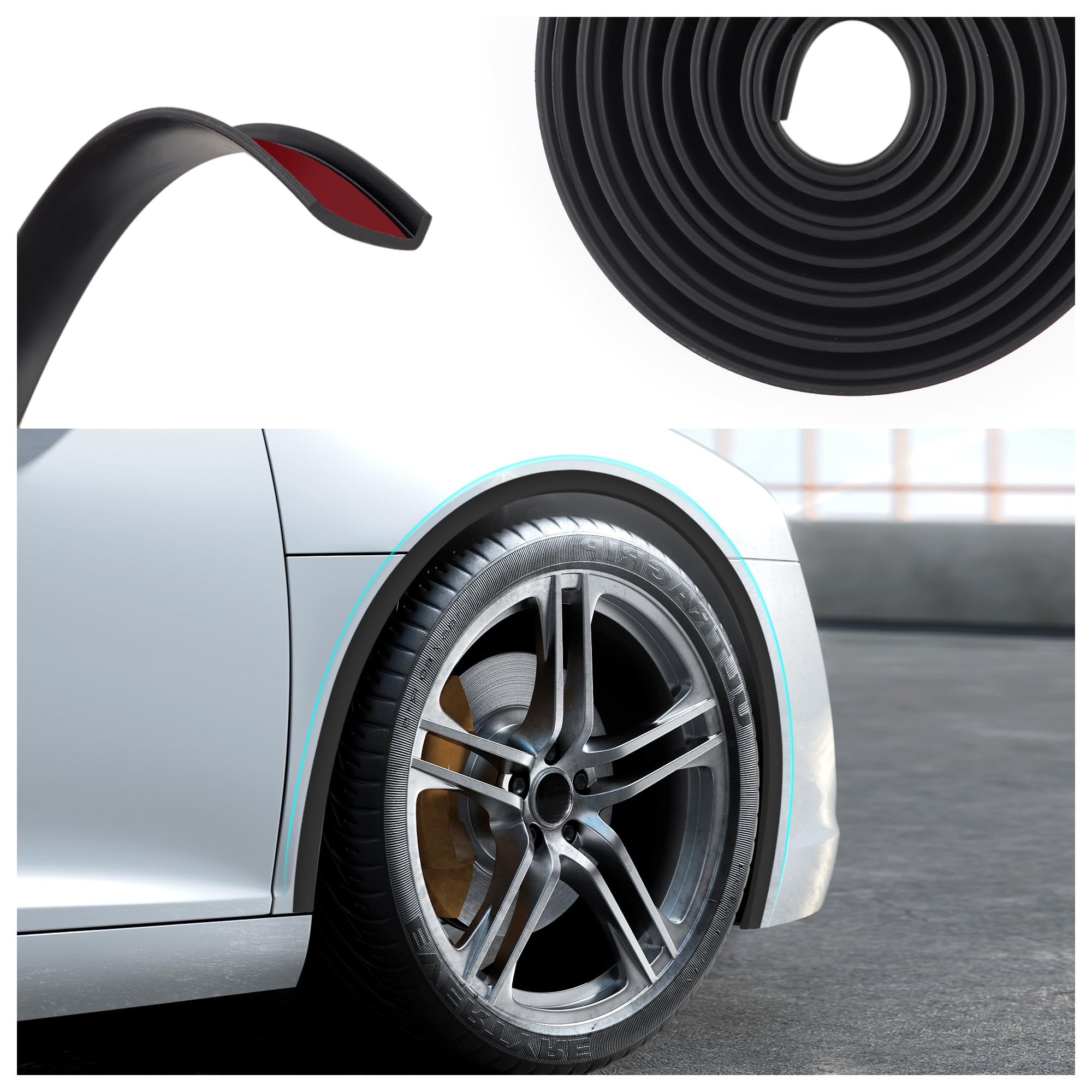 20FTx 1.5" Fender Flares Trim,Anti-Collision Wheel Arch Trim,Rubber Fender Trim Wheel Eyebrow Protector-Universal Fender Flares for Car Truck SUV