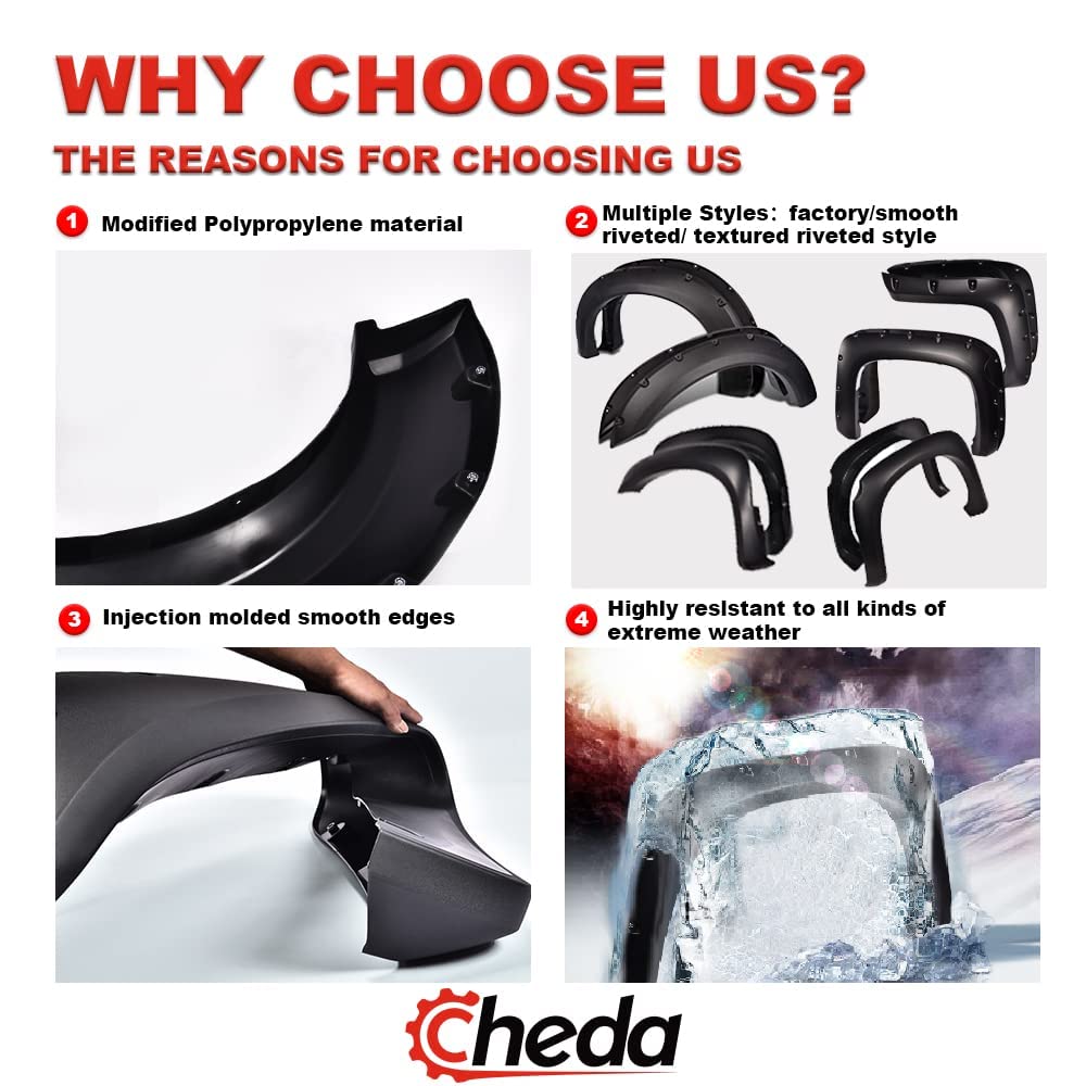 CHEDA Fender Flares Kit Compatible with 2005-2011 Dodge Dakota with 5.4ft (64.9") Bed, Fits for 4 Door Crew Cab Only