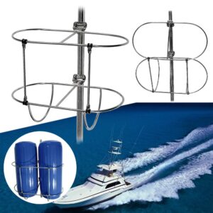 PROMOTOR Stainless-Steel Double Fender Holder Rack for Boat Fenders (L: Fit for 11'' Diameter Boat Fender)