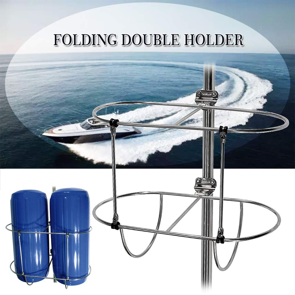 PROMOTOR Stainless-Steel Double Fender Holder Rack for Boat Fenders (L: Fit for 11'' Diameter Boat Fender)