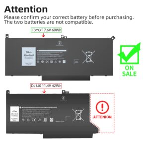 POWERWOO F3YGT Replacement Battery for Dell Latitude 7480 7490 7280 7290 7380 7390 P29S002/14 P28S001 P73G P73G002 Series 453-BBCF 451-BBYE KG7VF DM3WC DM6WC V4940 2X39G - high Performance 60Wh 7.6V