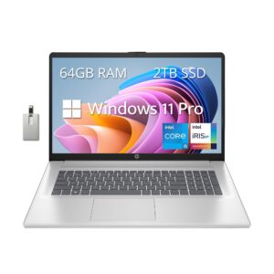 hp 17.3" anti-glare fhd business laptop, intel core i5-1335u, 64gb ram, 2tb ssd, intel iris xe graphics, backlit keyboard, webcam, fast charge, hdmi, silver, win 11 pro, 32gb hotface usb card