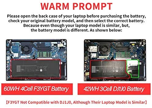 F3YGT 7480 DM3WC Battery for Dell Latitude 7480 7390 7280 7290 7380 7490 E7280 E7480 E7490 12 7000 13 7000 14 7000 Series P73G P73G002 P29S002 ODM3WC DM6WC 2X39G KG7VF 451-BBYE 453-BBCF f3ygt 60WH