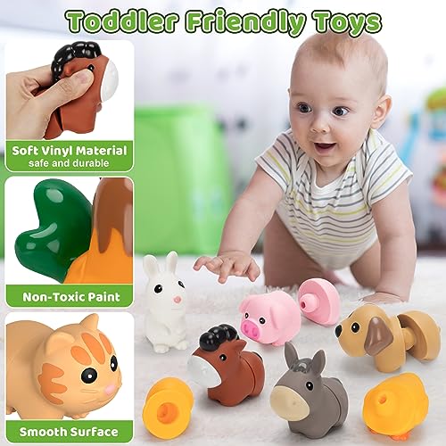 Farm Animal Learning Toys for Toddlers Age 1, 2, 3 Year Old, 10 Pack Montessori Matching Fine Motor Toys, Birthday for Baby Boys & Girls 12-18 Months+