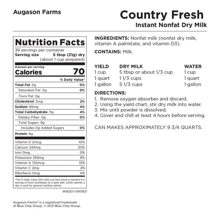 Augason Farms Country Fresh 100% Real Instant Nonfat Dry Milk, 1 lb, 13 oz.