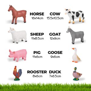 Learning Minds Set of 8 Jumbo Farm Animal Figures - Farm Animals for 1, 2, 3 Year Olds - Toy Animals for Kids Age 18 Months Plus - Toys for 1 Year Old Boys