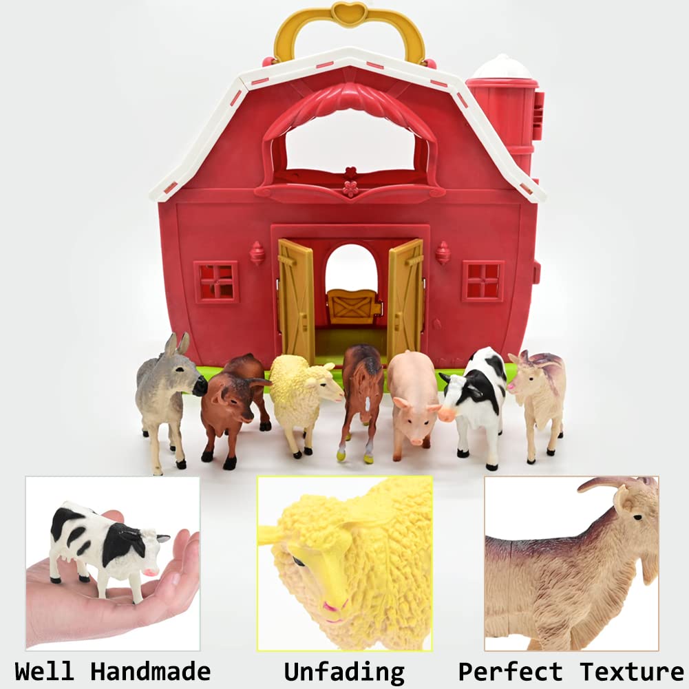 Red Barn and Farm Animal Figures Playset, 20Pack Preschool STEM Toys for Kids