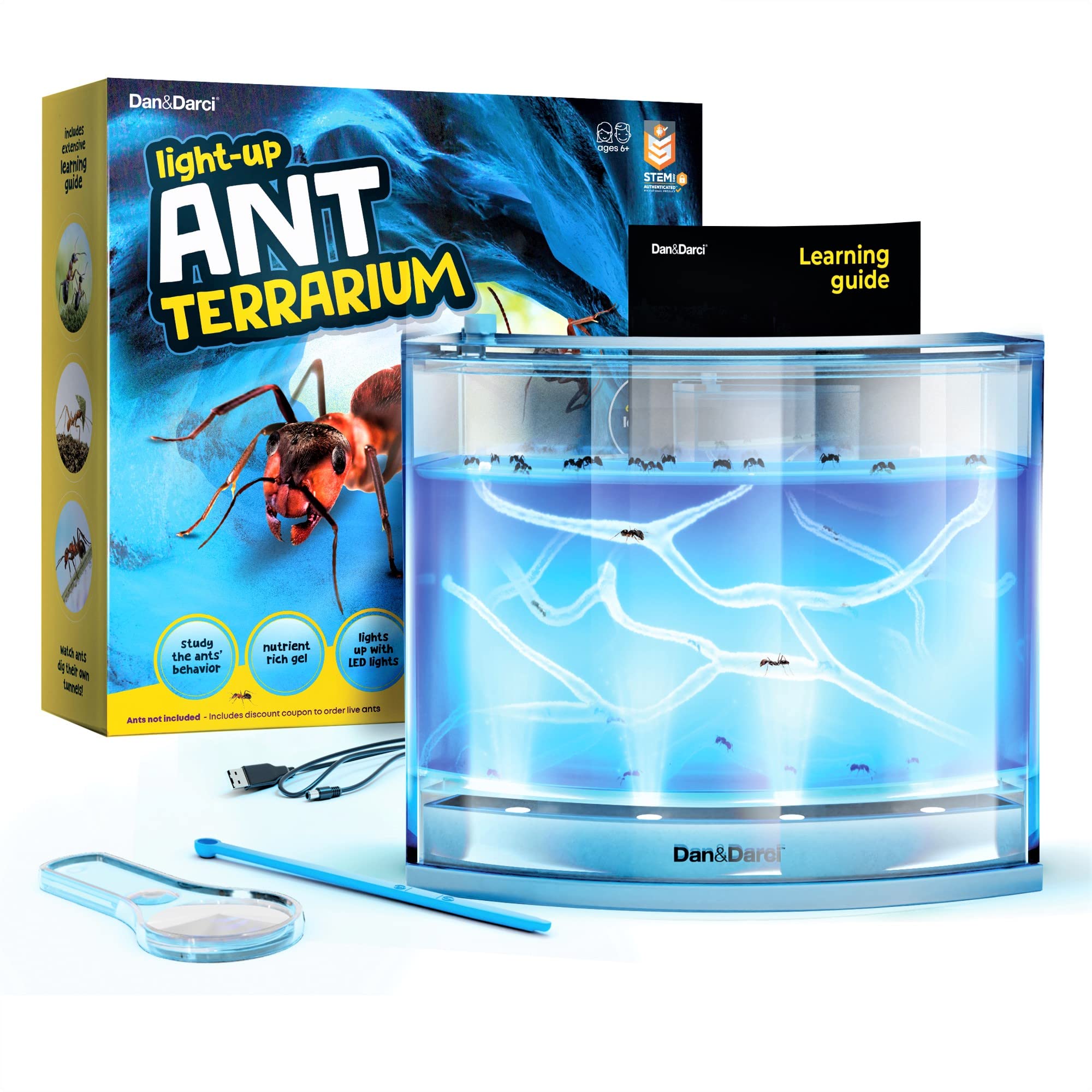 Light-up Ant Farm Terrarium Kit for Kids – LED Habitat for Live Ants with Nutrient Rich Gel - Watch Ants Dig Their Own Tunnels - Nature Learning, Science Toys, Experiment Gift for Boys & Girls