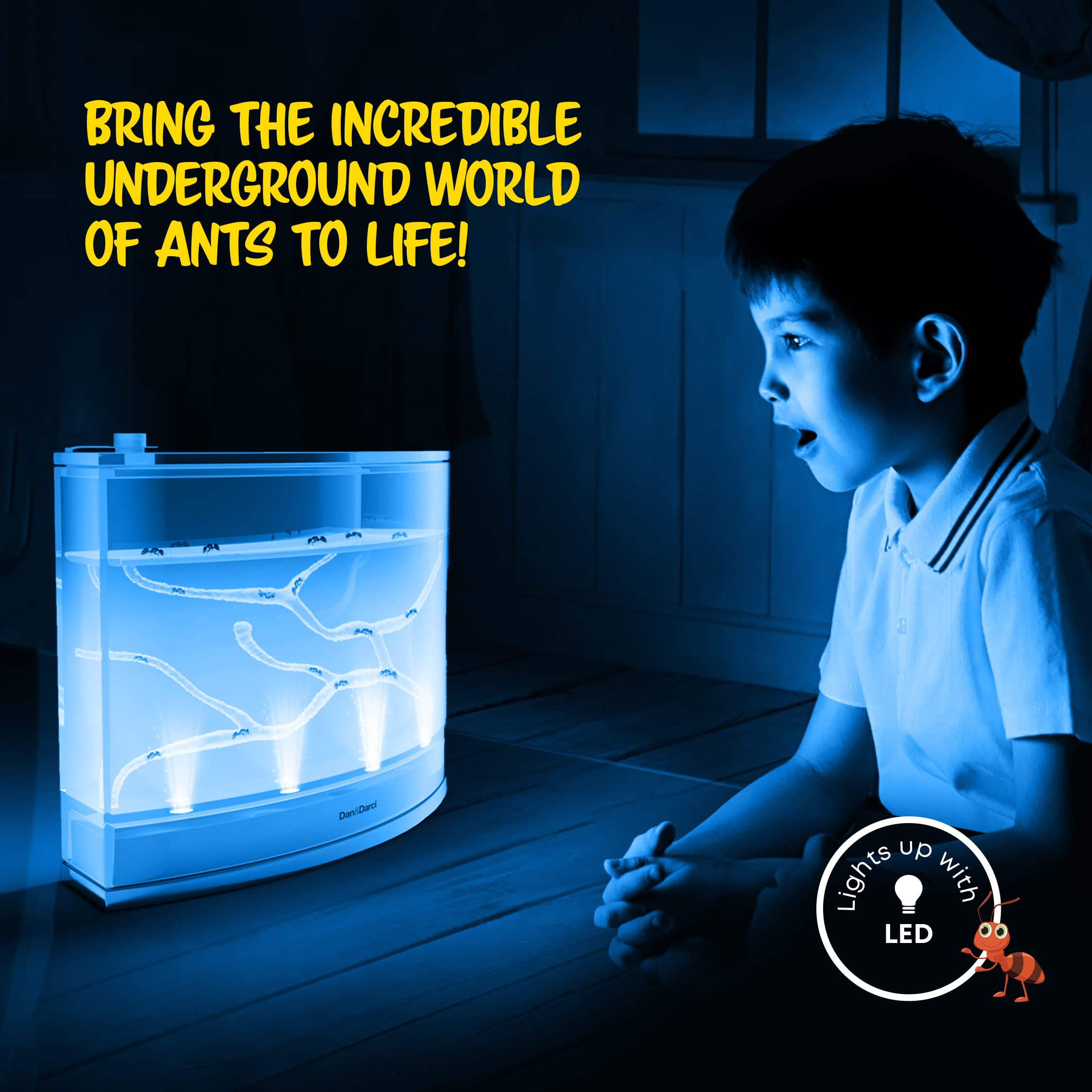 Light-up Ant Farm Terrarium Kit for Kids – LED Habitat for Live Ants with Nutrient Rich Gel - Watch Ants Dig Their Own Tunnels - Nature Learning, Science Toys, Experiment Gift for Boys & Girls