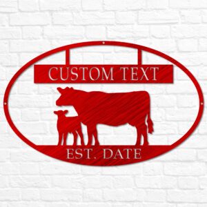 Cow Oval Farm Sign | Custom Metal Ranch Name Sign | Cow and Calf Outdoor Sign | Dairy Farm Sign | Cow Decor Wall Art | Farm Gift Barn Decor