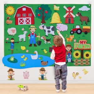 homemall 40pcs farm animals felt story board set, 3.5 ft toddlers preschool farmhouse themed early learning storytelling flannel board - barnyard domestic livestock interactive play kit for boys girls