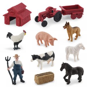 MEMOVAN Realistic Mini Barn Farm Toys Tractor Playset - Plastic Farm Animals Figurines Farm Cake Toppers Farm Figures Farmer Vehicle Toy Truck with Trailer for 3-12 Years Old Kids Boys Girls Toddler