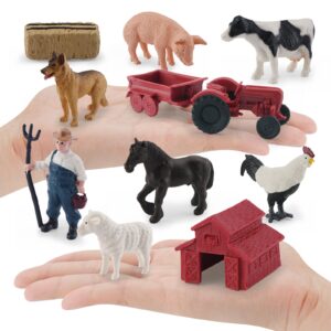 MEMOVAN Realistic Mini Barn Farm Toys Tractor Playset - Plastic Farm Animals Figurines Farm Cake Toppers Farm Figures Farmer Vehicle Toy Truck with Trailer for 3-12 Years Old Kids Boys Girls Toddler