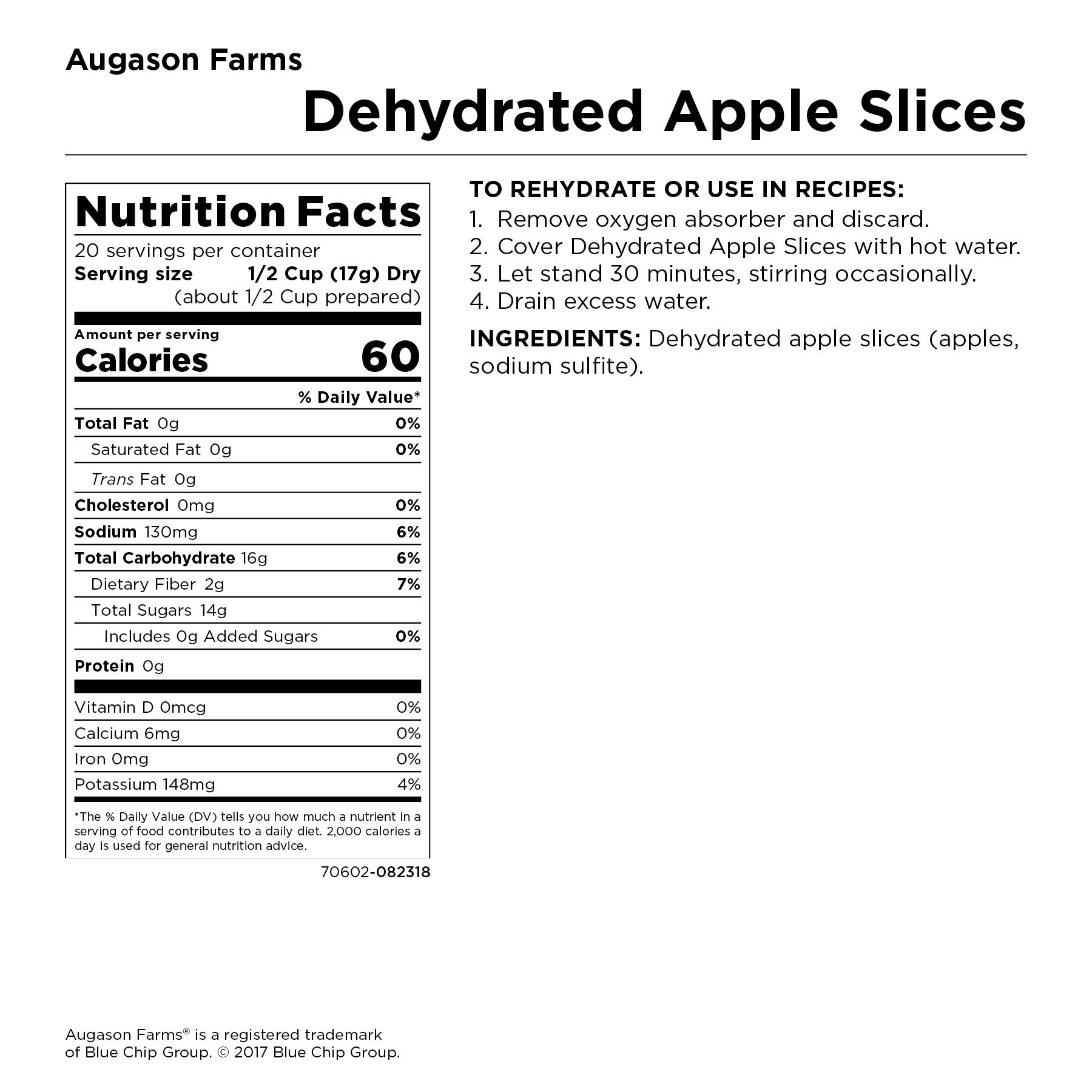 Augason Farms Dehydrated Apple Slices Certified Gluten Free Long Term Food Storage Large No. 10 Can