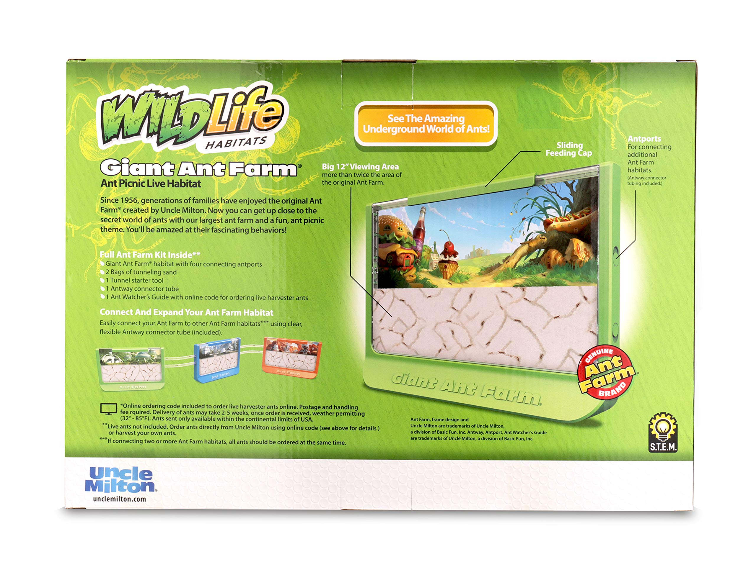 Uncle Milton Giant Ant Farm - Large Viewing Area - Care for Live Ants - Nature Learning Toy - Science DIY Toy Kit - Great Gift for Boys & Girls, Green