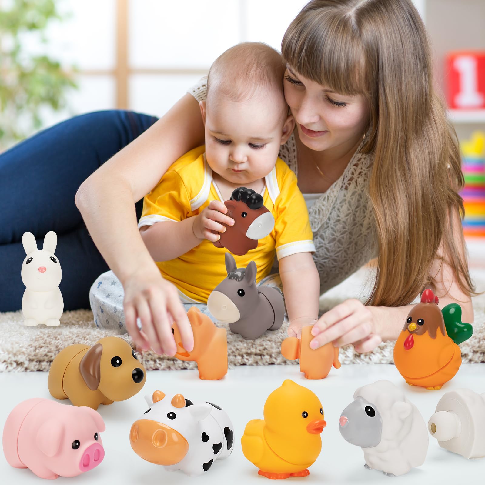 V-Opitos 10 Pack Farm Animal Matching Toys, Montessori Gifts for 1-3 Year Old Toddlers