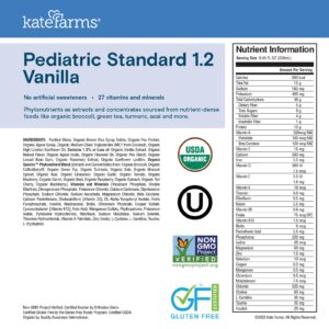 KATE FARMS Organic Plant Based Pediatric 1.2 Sole-Source Nutrition Shake, Vanilla, 12g protein, 27 Vitamins and Minerals, High Calorie Meal Replacement, Gluten Free, 8.45 oz (6 pack)