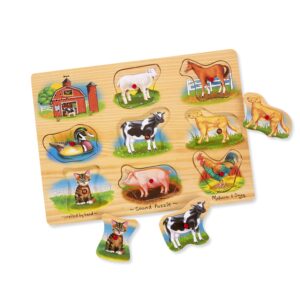 Melissa & Doug Farm Sound Puzzle - Wooden Peg Puzzle With Sound Effects (9 pcs)