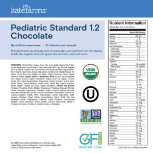 KATE FARMS Organic Plant Based Pediatric 1.2 Sole-Source Nutrition Shake,Chocolate, 12g protein, 27 Vitamins and Minerals, High Calorie Meal Replacement Drink, Protein Shake, Gluten Free, 8.45 oz (6 pack)