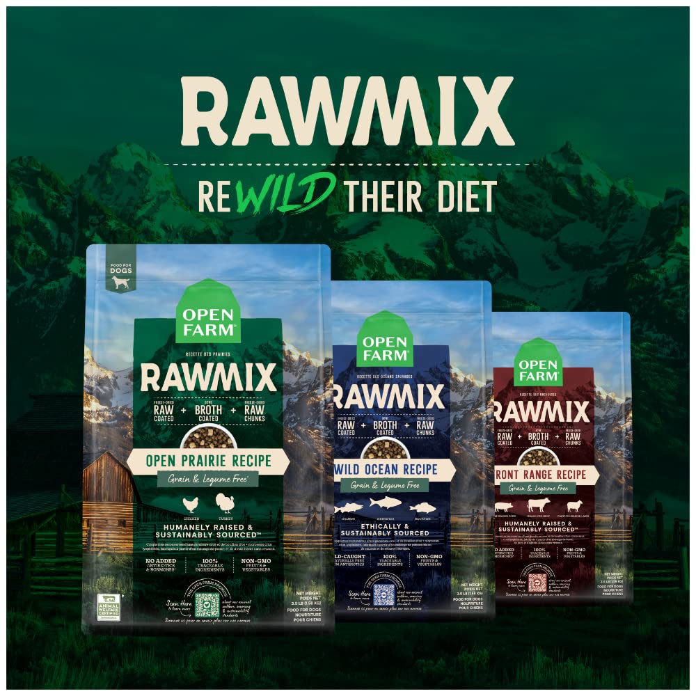 Open Farm RawMix Grain-Free Wild-Ocean Recipe for Dogs, includes Kibble, Bone Broth, and Freeze Dried Raw, Inspired by The Wild, Humanely Raised Protein and Non-GMO Fruits and Veggies, 3.5 lb