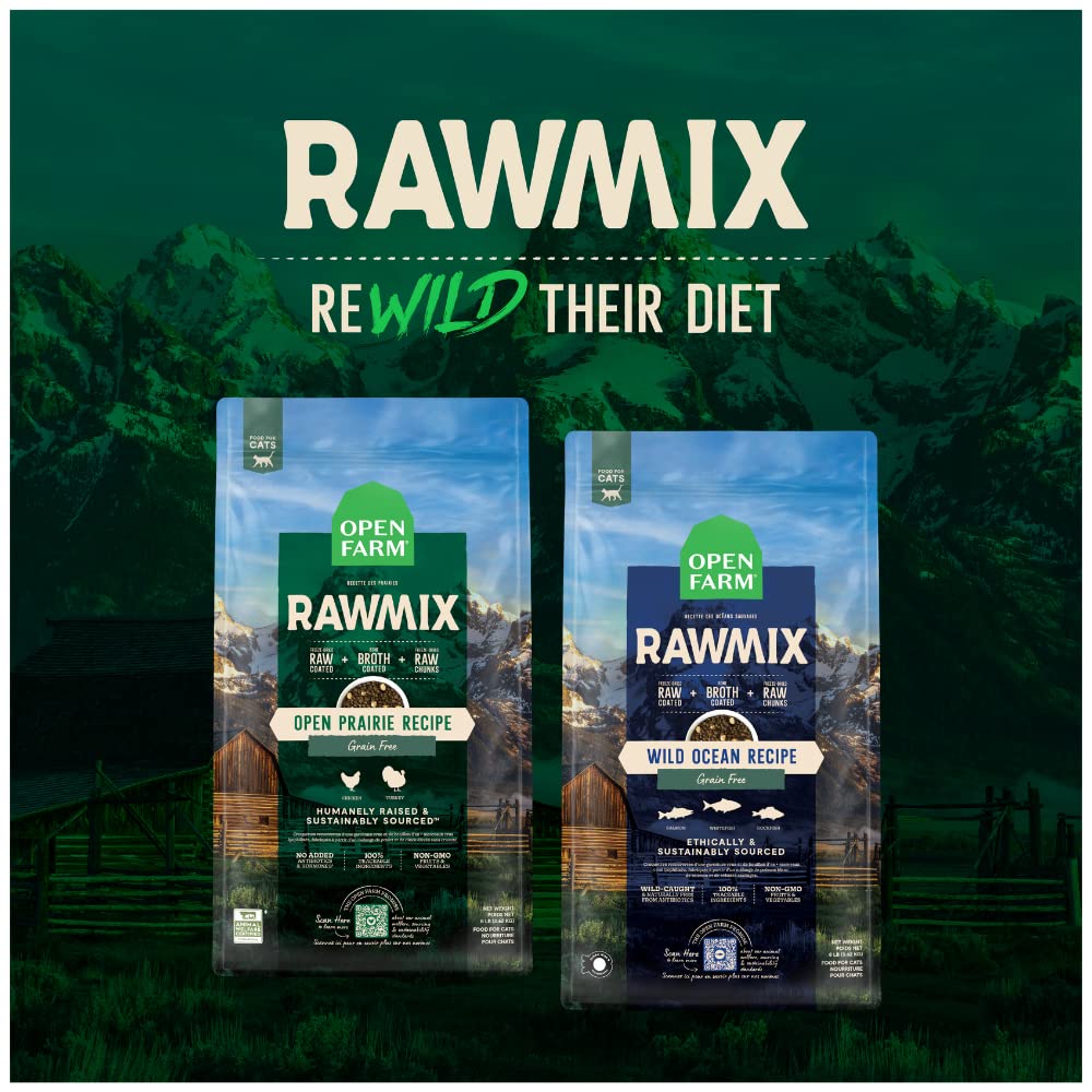 Open Farm RawMix Prairie Recipe for Cats, includes Kibble, Bone Broth, and Freeze Dried Raw, Inspired by The Wild, Humanely Raised Protein and Non-GMO Fruits and Veggies, 8 lb