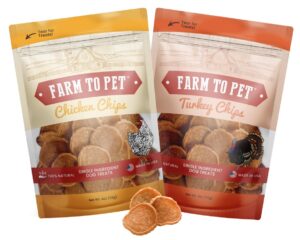 farm to pet dog training treats – chicken & turkey chip protein pack, 100% all natural, single ingredient training treats, made in usa, for small, medium, and large dogs