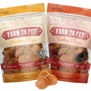 Farm To Pet Dog Training Treats – Chicken & Turkey Chip Protein Pack, 100% All Natural, Single Ingredient Training Treats, Made in USA, for Small, Medium, and Large Dogs