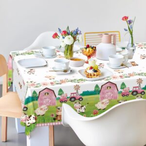 Oigco 3Pcs Farm Animal Birthday Party Tablecloth Disposable Farm House Barnyard Theme Party Supplies Covers for Girls' Birthday Decorations, 54 x 108 Inches