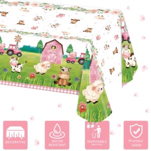 Oigco 3Pcs Farm Animal Birthday Party Tablecloth Disposable Farm House Barnyard Theme Party Supplies Covers for Girls' Birthday Decorations, 54 x 108 Inches