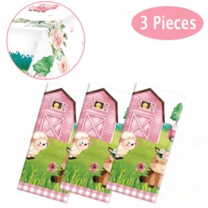 Oigco 3Pcs Farm Animal Birthday Party Tablecloth Disposable Farm House Barnyard Theme Party Supplies Covers for Girls' Birthday Decorations, 54 x 108 Inches