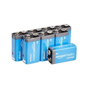 amazon basics 8-pack 9 volt lithium high-performance batteries, up to 10-year shelf life, long lasting power