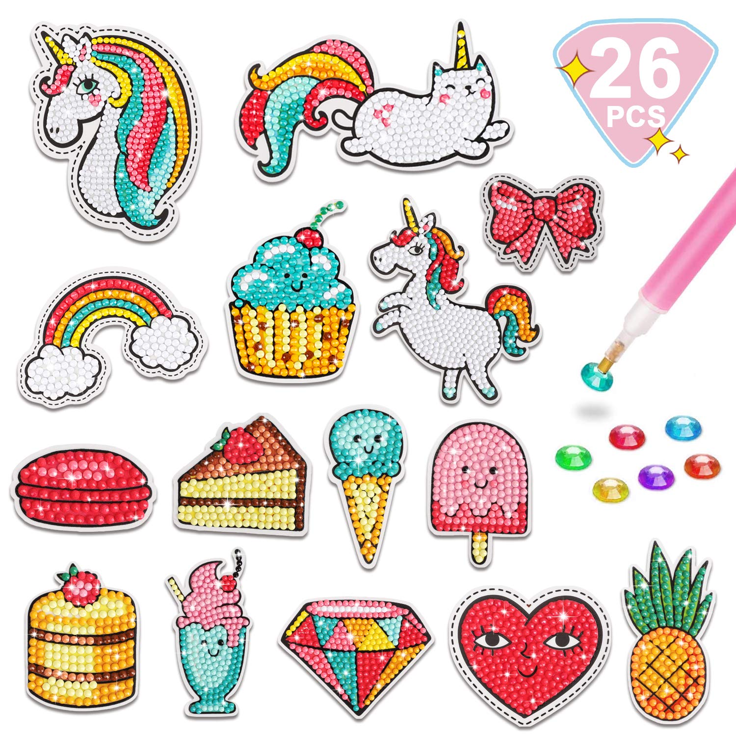 TOY Life Diamond Painting Kits for Kids, Diamond Art for Kids, 26pcs Diamond Painting Stickers, Gem Sticker, Gem Art and Craft Kits for Kids, Unicorn Diamond Painting for Kid