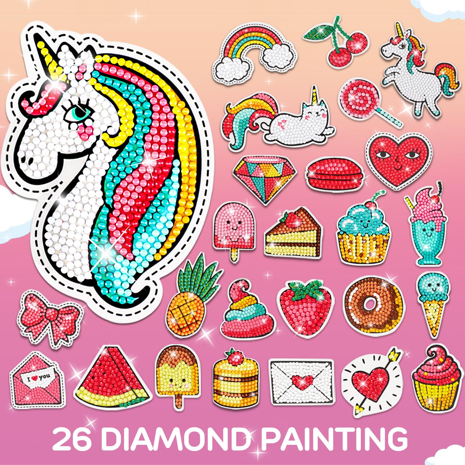 TOY Life Diamond Painting Kits for Kids, Diamond Art for Kids, 26pcs Diamond Painting Stickers, Gem Sticker, Gem Art and Craft Kits for Kids, Unicorn Diamond Painting for Kid