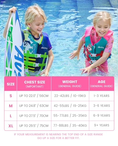 Zeraty Toddler Swim Vest Neoprene Kids Float Jacket Swimming Aid for Children with Adjustable Safety Strap Age 2-9+ Years/36-88Lbs