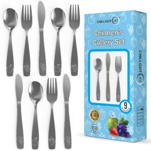9 piece stainless steel kids silverware set - child and toddler safe flatware - kids utensil set - metal kids cutlery set includes 3 small kids spoons, 3 forks & 3 knives