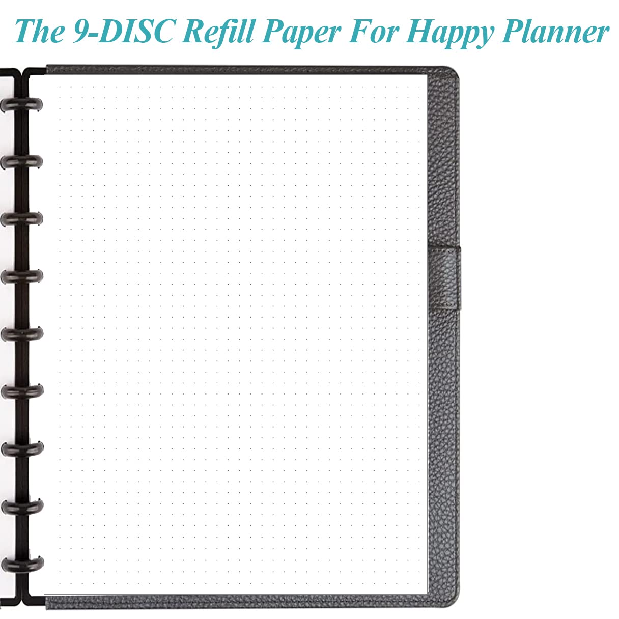 Classic Size Discbound Dotted Grid Refill Paper, 9-Disc Discbound Pre-punched Happy Planner Inserts, 100Sheets/200Pages Loose-Leaf Paper, 100gsm White Paper, 7" x 9.25"