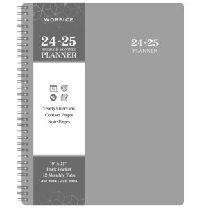 2024-2025 planner - weekly and monthly planner 2024-2025, 9” × 11”, planner 2024-2025 from jul. 2025 to jun. 2025, inner pocket, premium paper, twin-wire binding, make life productive - gray