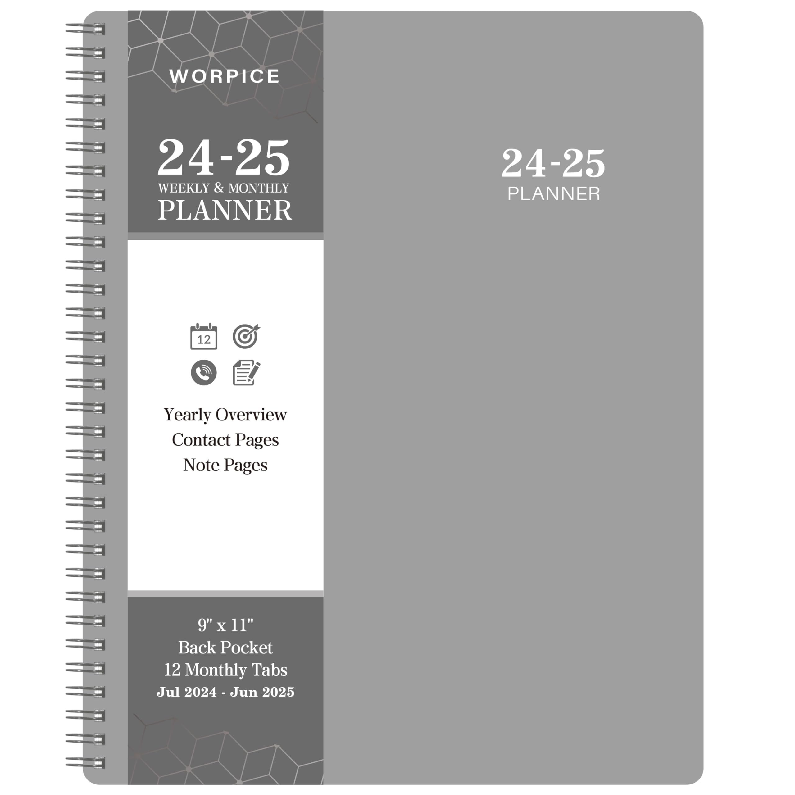 2024-2025 Planner - Weekly and Monthly Planner 2024-2025, 9” × 11”, Planner 2024-2025 from JUL. 2025 to JUN. 2025, Inner Pocket, Premium Paper, Twin-wire Binding, Make Life Productive - Gray