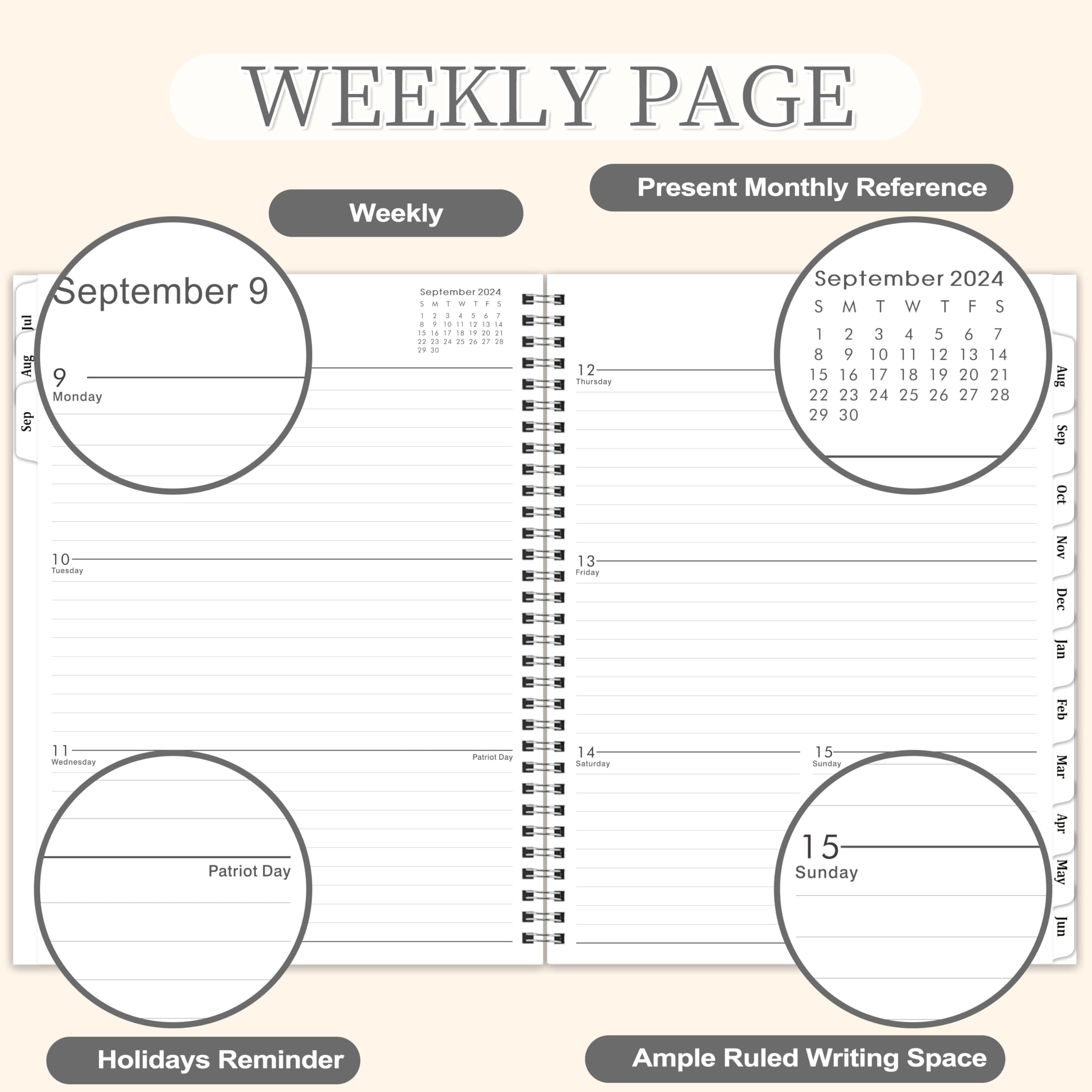 2024-2025 Planner - Weekly and Monthly Planner 2024-2025, 9” × 11”, Planner 2024-2025 from JUL. 2025 to JUN. 2025, Inner Pocket, Premium Paper, Twin-wire Binding, Make Life Productive - Gray