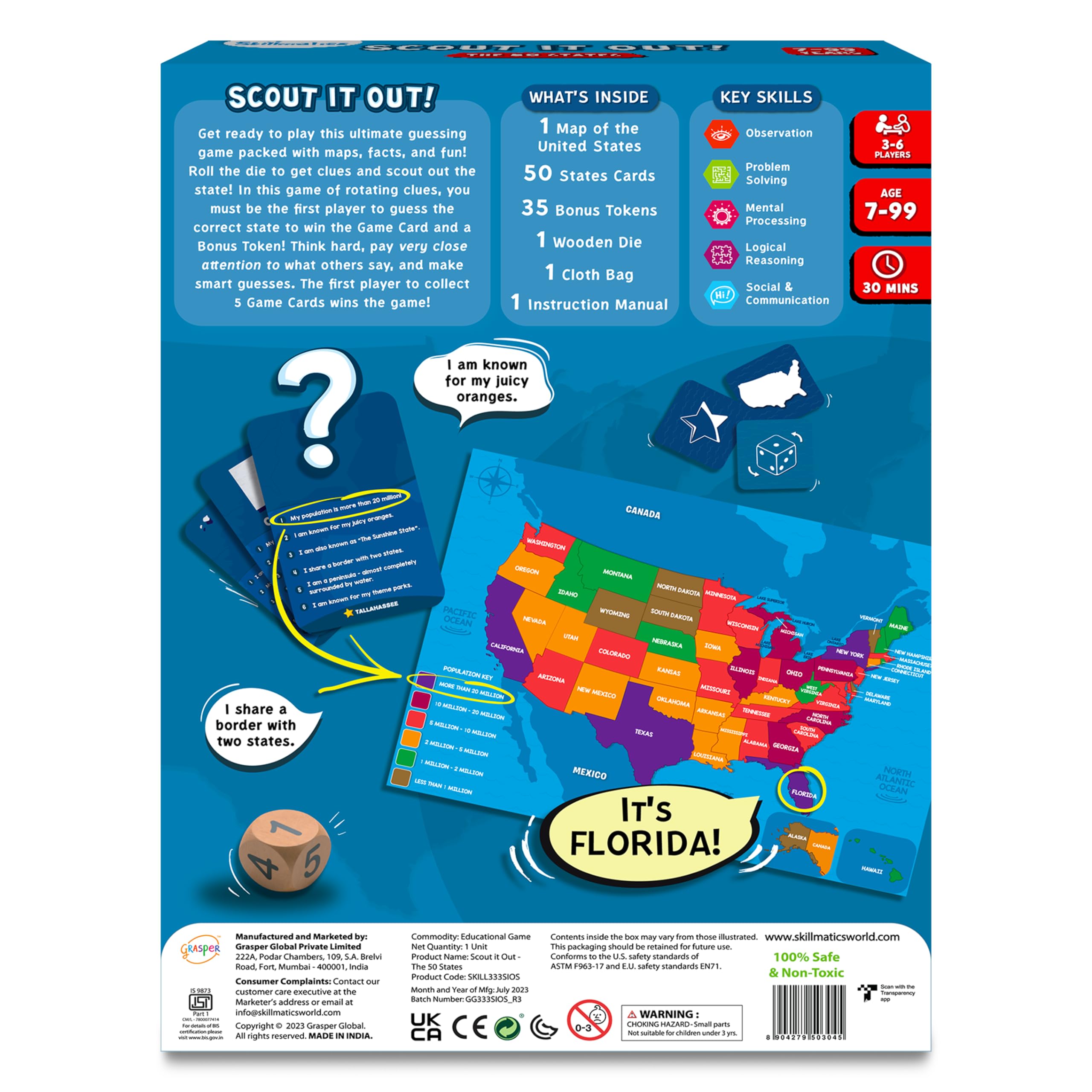 Skillmatics Board Game - Scout It Out 50 States, Guessing & Trivia Game for Families, Educational Toys, Card Games for Kids, Teens and Adults, Gifts for Boys and Girls Ages 7, 8, 9 and Up