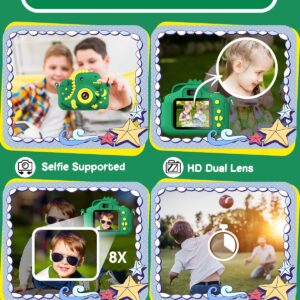 Kids Camera, Dinosaur Toddler Digital Camera for Ages 3-12 Boys Girls Childrens, Christmas Birthday Gifts, Selfie 1080P HD Video Camera for 3 4 5 6 7 8 9 Years Old Boys Girls Toys Gifts