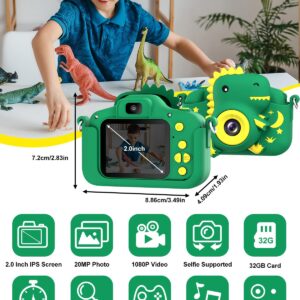 Kids Camera, Dinosaur Toddler Digital Camera for Ages 3-12 Boys Girls Childrens, Christmas Birthday Gifts, Selfie 1080P HD Video Camera for 3 4 5 6 7 8 9 Years Old Boys Girls Toys Gifts