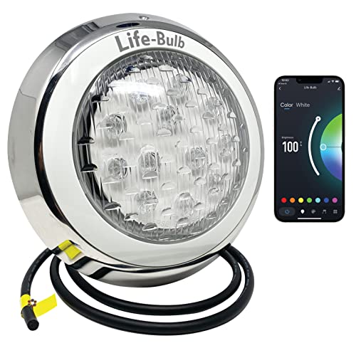 Life-Bulb Smart Pool LED Pool Lights for Inground Pool, Wall Mounted, Color Changing with Remote - 75ft Cable, Works with Remote or Phone App - iOS/Android Compatible, Lifetime Replacement Program