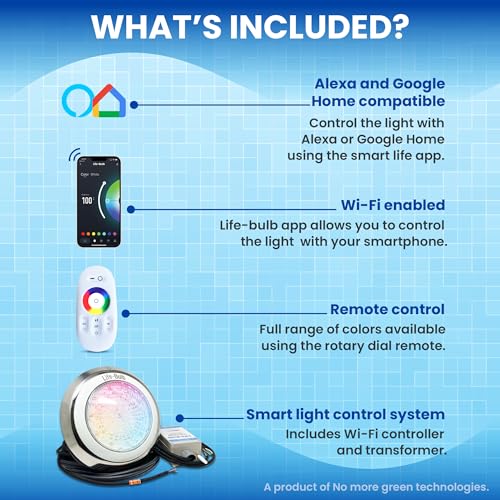 Life-Bulb Smart Pool LED Pool Lights for Inground Pool, Wall Mounted, Color Changing with Remote - 75ft Cable, Works with Remote or Phone App - iOS/Android Compatible, Lifetime Replacement Program